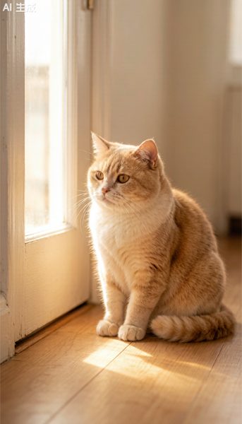 真实猫猫在门口等待